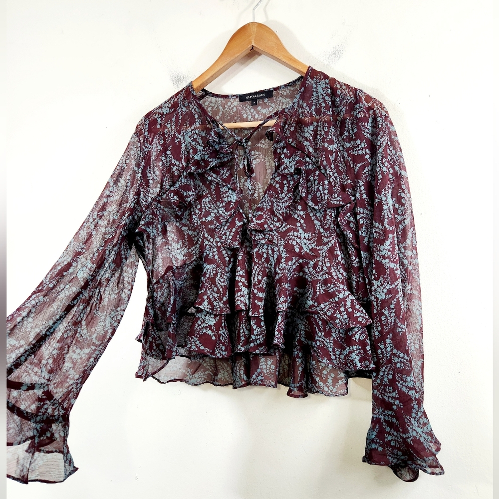 Olivaceous Dainty floral ruffle blouse